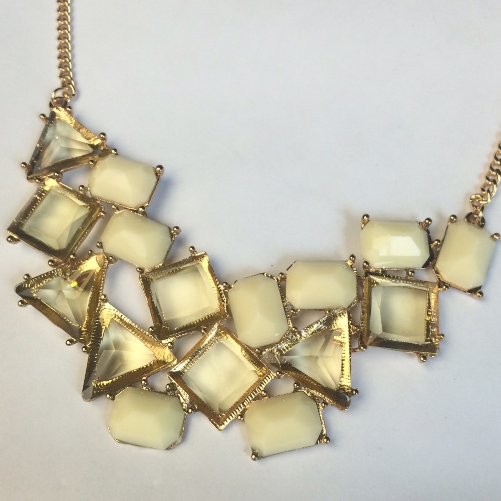 Linen & white tea bib necklace